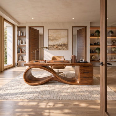 Modern Home Office Desk With Infinity Loop Leg and Three Storage Drawers