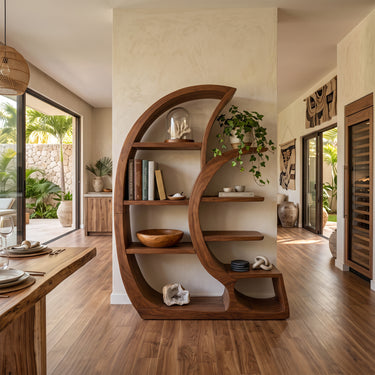 Modern Arched Bookshelf With Organic Curves And Open Display Shelves