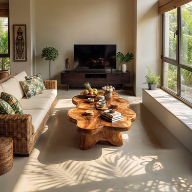 Organic Live Edge Coffee Table with Sculpted Solid Base