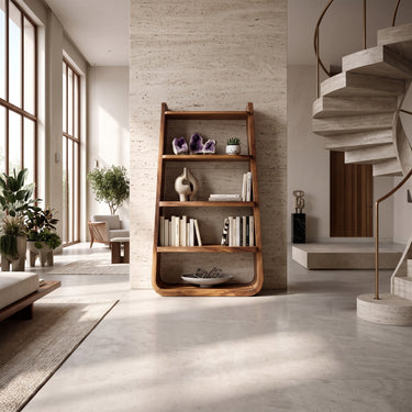 Solid Wood Ladder Bookshelf With Five Open Display Shelves
