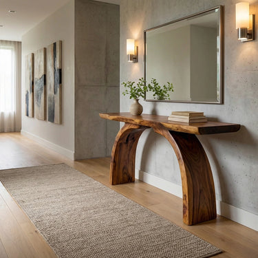 Live Edge Entryway Console Table with Sculptural Arch Legs