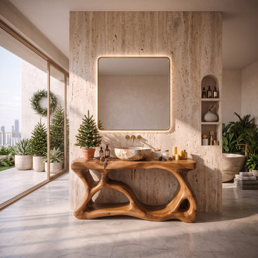Contemporary Christmas Bathroom Vanity with Double Open Shelves For Primary Bathroom