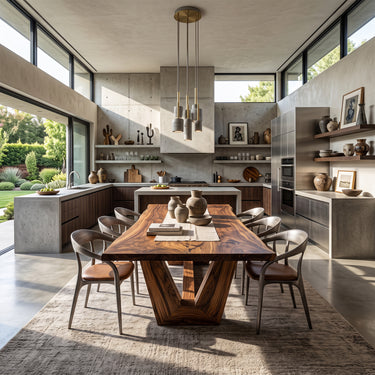 Modern Solid Wood Dining Table With Geometric Trestle Base