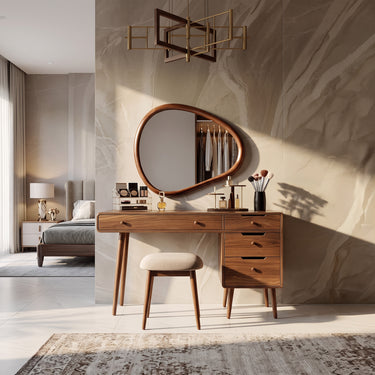 Modern Makeup Vanity Table With Side Drawer Unit in Natural Wood