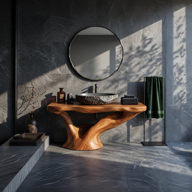 Natural Wood Y Branch Bathroom Vanity With Open Countertop