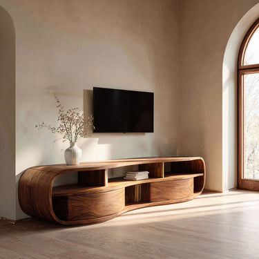 Sculptural Wave Frame TV Cabinet With Curved Drawer Storage