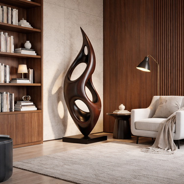 Abstract Solid Wood Floor Sculpture with Organic Modern Form