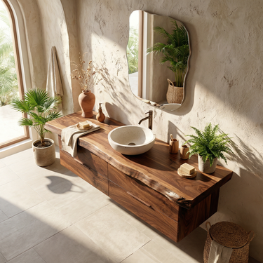 Wall Mounted Solid Wood Vanity Cabinet for Organic Modern Bathroom