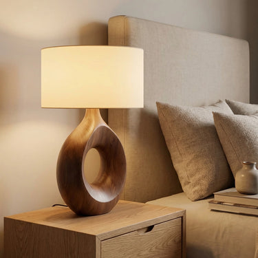 Contemporary Solid Wood Table Lamp with Sculpted Hollow Form