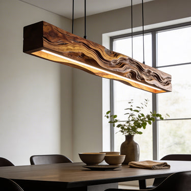 Handcrafted Wood Beam Pendant Light with Sculptural Grain