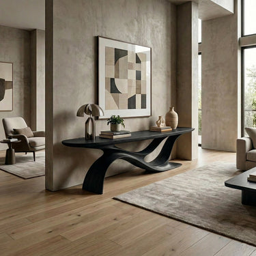 Sculptural Wave Console Table Organic Flow Base Design