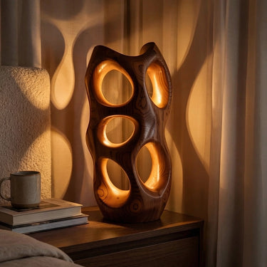 Organic Wood Accent Lamp with Multi-Opening Sculptural Glow