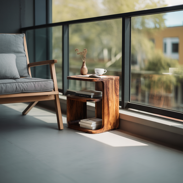 Geometric Wood Side Table with Open Shelf Storage