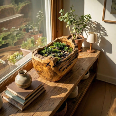Natural Wood Succulent Planter Centerpiece for Rustic Modern Interiors