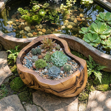 Natural Solid Wood Succulent Planter for Outdoor Garden Decor