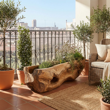 Live Edge Solid Wood Planter Trough for Organic Modern Interior