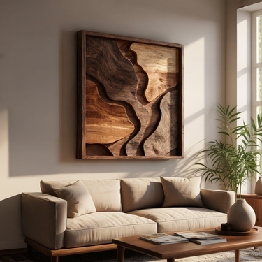 Natural Wood Wall Art Panel with Layered Abstract Sculptural Design