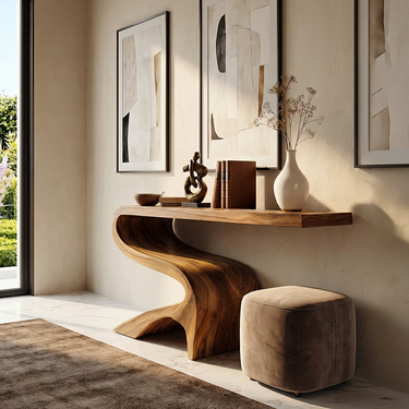 Mediterranean Style Console Table with Flowing Wood Silhouette