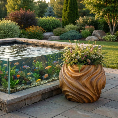Hand-Carved Solid Wood Garden Planter for Organic Outdoor Spaces