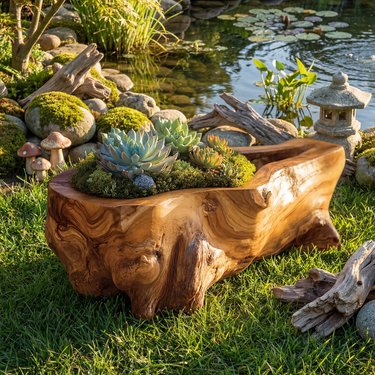 Live Edge Solid Wood Succulent Planter Rustic Garden Decor Bowl