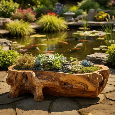 Natural Solid Wood Succulent Planter Log Rustic Garden Decor
