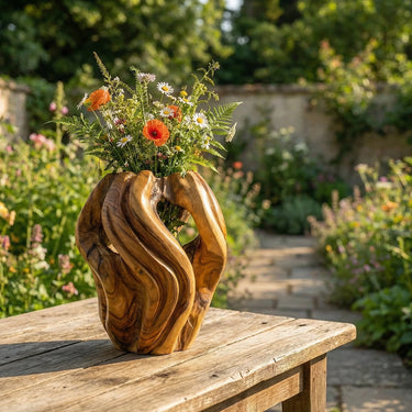 Abstract Solid Wood Flower Vase for Organic Modern Interiors