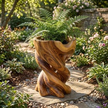 Twisted Solid Wood Planter Vase for Sculptural Modern Interiors