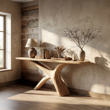 Light Wood Console Table with Artistic Cross-Base Design