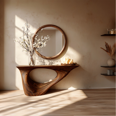 Sculptural Hallway Console Table in Natural Wood
