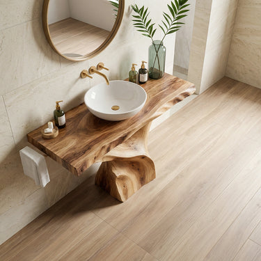 Natural Solid Wood Vanity Table with Sculptural Organic Base