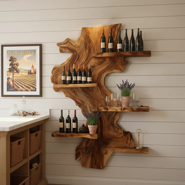 Large Live Edge Solid Wood Wine Rack Handcrafted Wall Bar Shelf