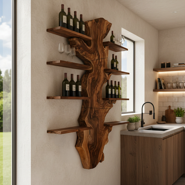 Large Solid Wood Wall-Mounted Wine Rack, Modern Bar Display Shelf