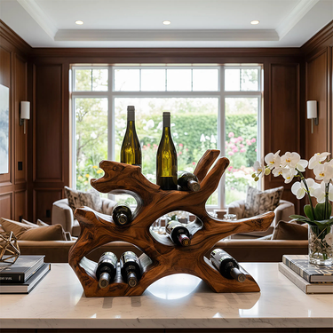 Handcarved Solid Wood Wine Rack Natural Root Style Bottle Holder