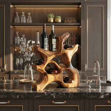 Organic Solid Wood Wine Holder with Sculptural Grain Design