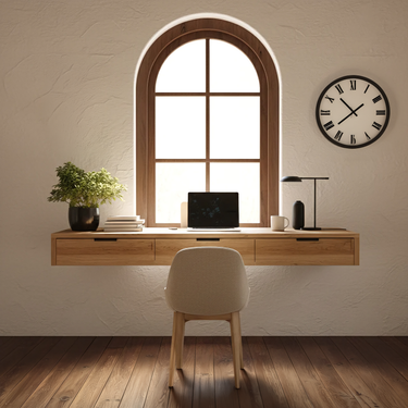 Minimalist Solid Wood Floating Desk with Triple Drawer Storage