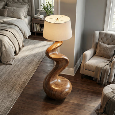 Curved Solid Wood Floor Lamp with Sculptural Organic Form