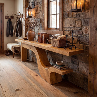Live Edge Console Table With Sculptural Shelf Base