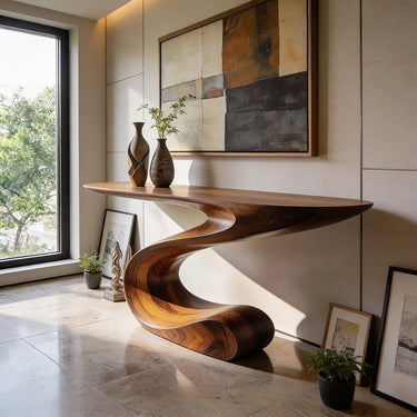 Sculptural Wave Console Table with Single Flowing Base
