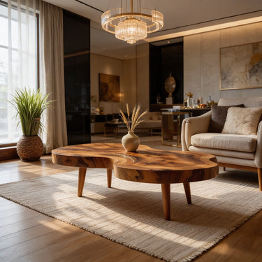 Freeform Natural Wood Coffee Table with Smooth Contoured Edge