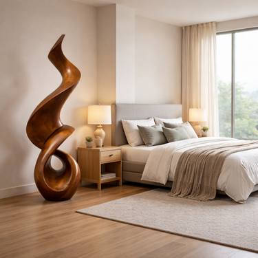 Abstract Twisted Solid Wood Sculpture Handcarved Modern Wooden Floor Statue