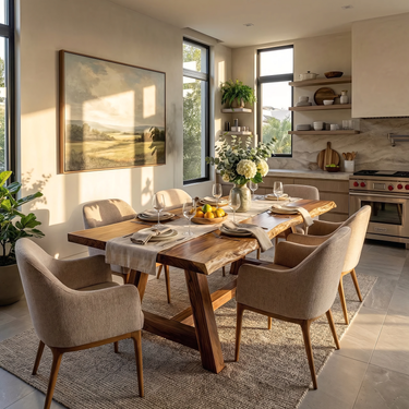 Live Edge Solid Wood Dining Table with Sculpted Base