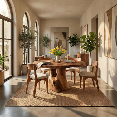 Handcrafted Organic Wood Dining Table with Sculpted Pedestal Base