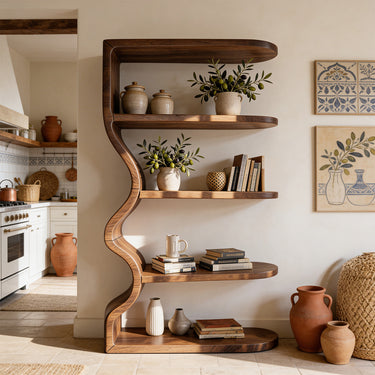 Sculptural Wave Bookshelf with Organic Curved Silhouette