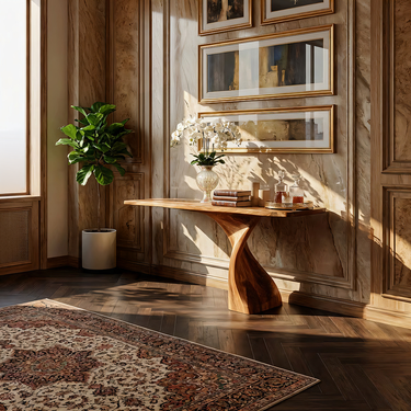 Minimalist Console Table in Natural Wood with Twisted Base