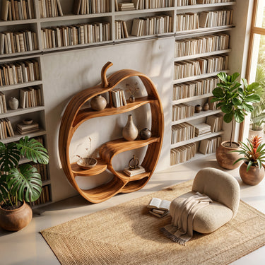 Natural Wood Pumpkin Bookshelf With Curved Open Shelves