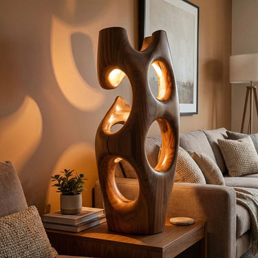 Artistic Solid Wood Table Lamp with Multi-Cutout Light Design