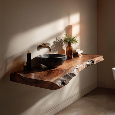 Live Edge Solid Wood Floating Vanity Shelf for Organic Modern Bathroom