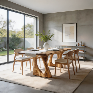 Handcrafted Solid Wood Dining Table with Organic Sculptural Base