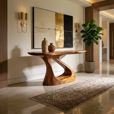 Sculptural Console Table with Flowing Organic Base
