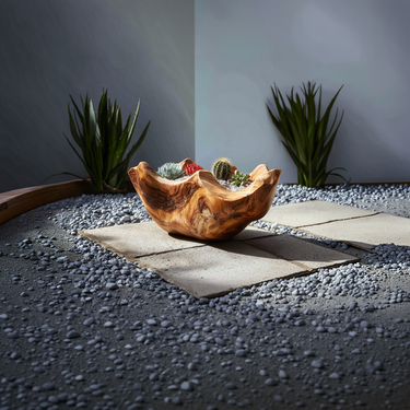 Handcarved Solid Wood Planter Bowl for Organic Modern Decor